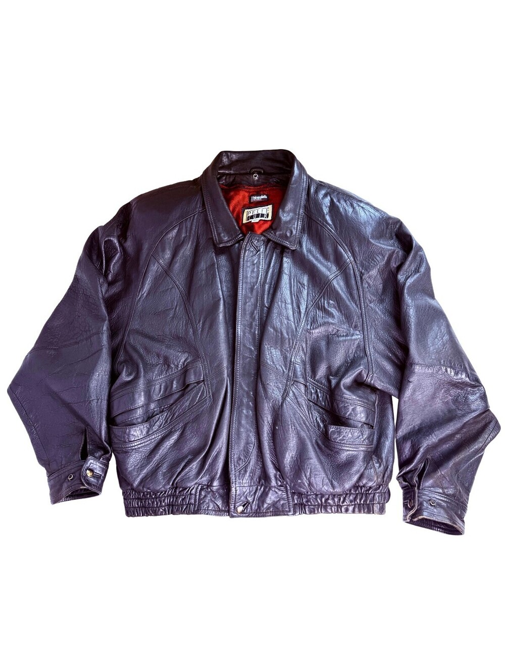Vintage Pelle Fur Leather Bomber Jacket XL Thinsulate Brown Oversized 90s